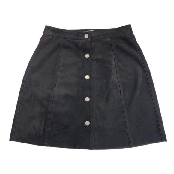 Aritzia Wilfred Free Centinela Mini Skirt In Black Faux Suede A-line Button 4 - Picture 2 of 5